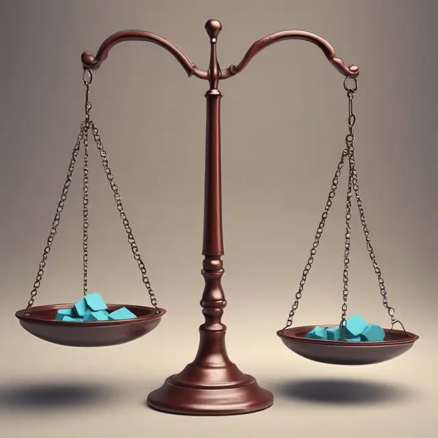 Two identical scales balanced by a golden Harmonic Mean, symbolizing fair valuation of P/E ratio, EBITDA multiple, and P/B ratio in finance.