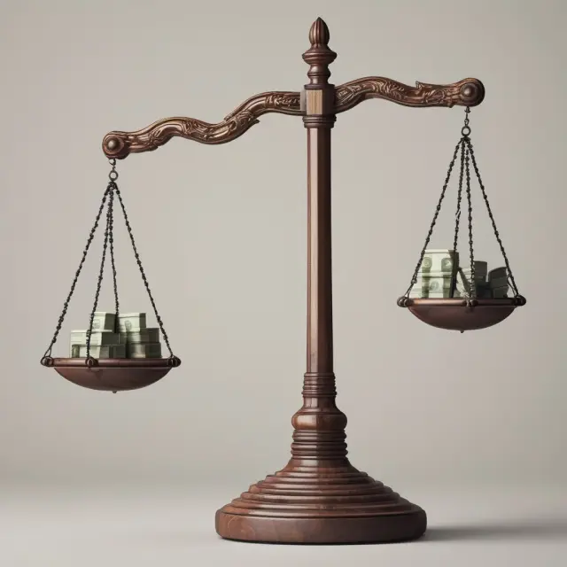 An ornate scale with financial ratio symbols balances, representing the harmonic mean calculation process for averaging rates and ratios