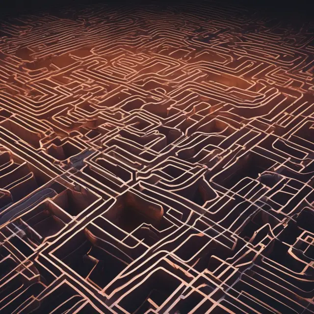 An intricate labyrinth of binary circuits lighting up with data input, symbolizing the process of creating hash values