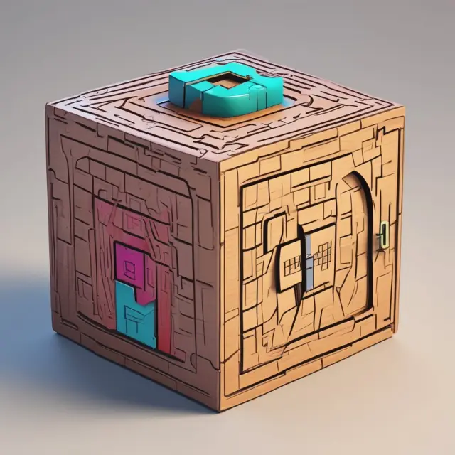 Puzzle box protected by a hash function, illustrating data security and integrity.
