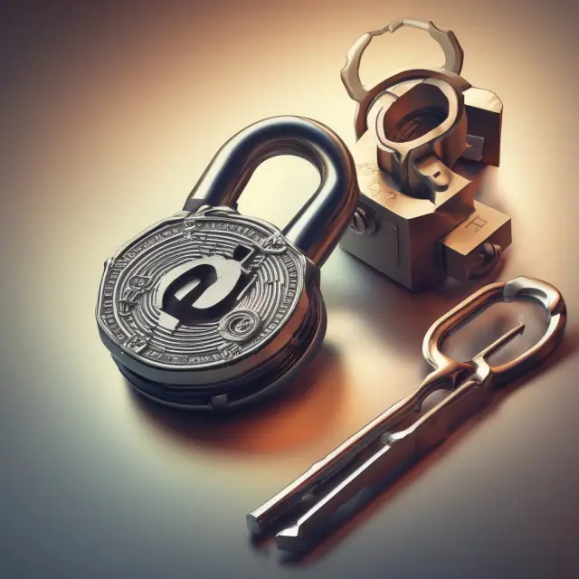 An image of a key turning a lock with labels