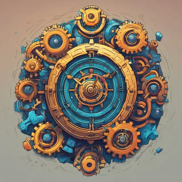 A cryptographic hash function depicted as intricately designed gears interlocking to create secure blocks within a blockchain