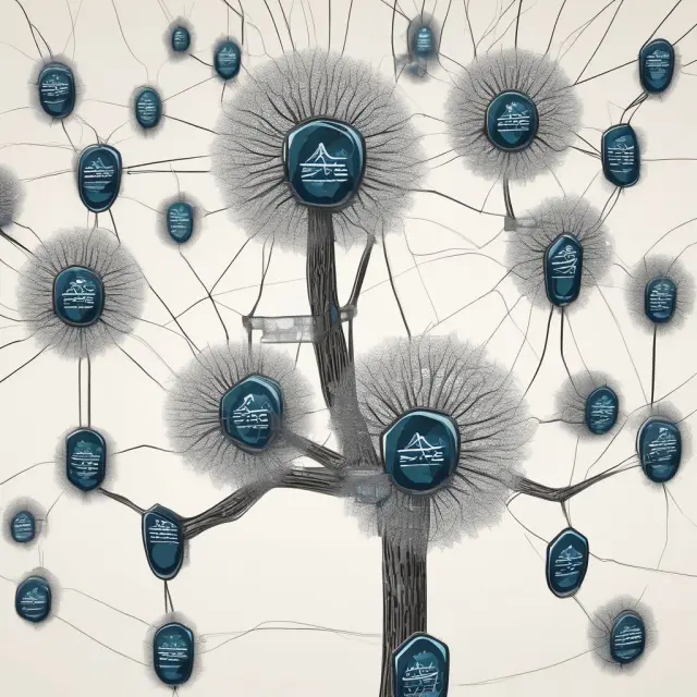 Nodes connected in a tree-like structure, reaching consensus through information exchange