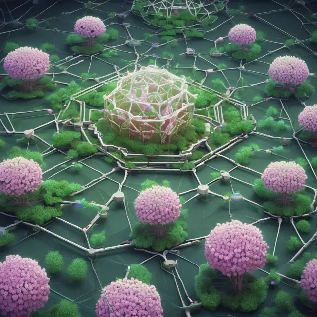 An institutional investor navigates a lush hashgraph consensus garden, where security (fortified castle), efficiency (gears), and growth (blossoming flowers) thrive