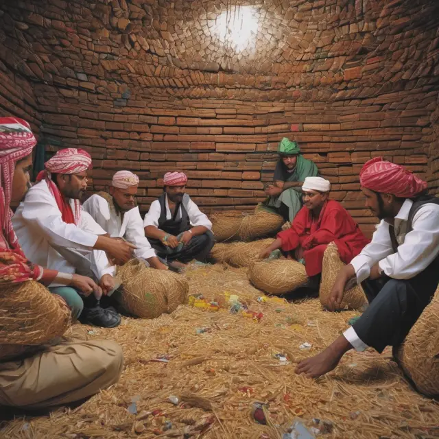 An intricate web depicting hawala dealers balancing trust, risks, and financial transactions on a global scale