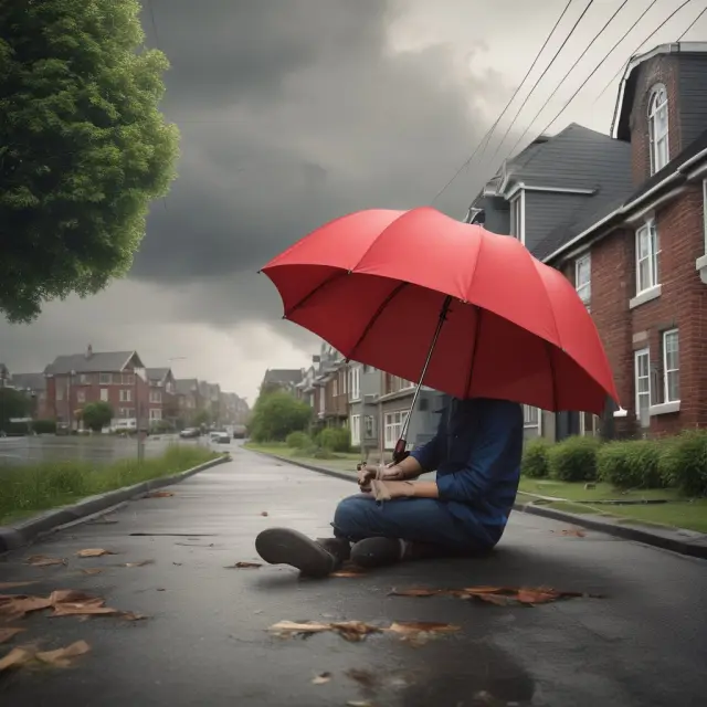 A house with a protective shield guarding against smaller perils, while a city is covered by an expansive umbrella for catastrophic events