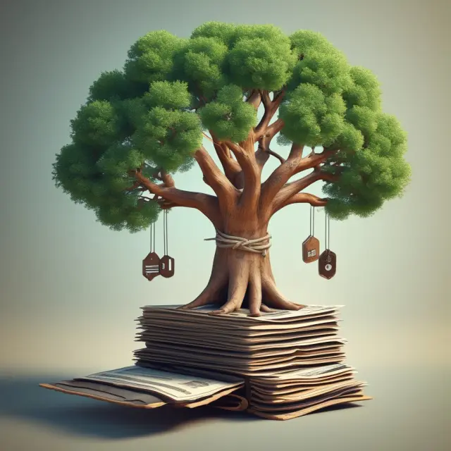 Visualization of an HD wallet as a tree generating child keys for secure transactions, emphasizing organization and control over cryptocurrency assets.