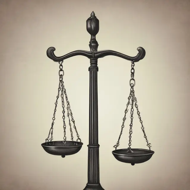 An ethical scale with weights for confidentiality, honesty, and fairness balanced precariously. A headhunter holds the balance steady amidst a bustling hiring scene.
