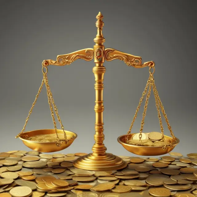A golden scale with eroding coins symbolizing inflation