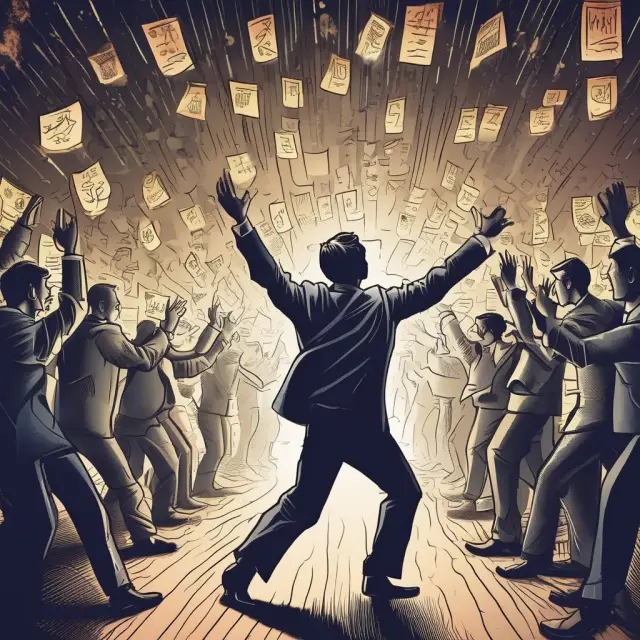 An image depicting a stock market index chart with positive and negative news headlines influencing price movements.