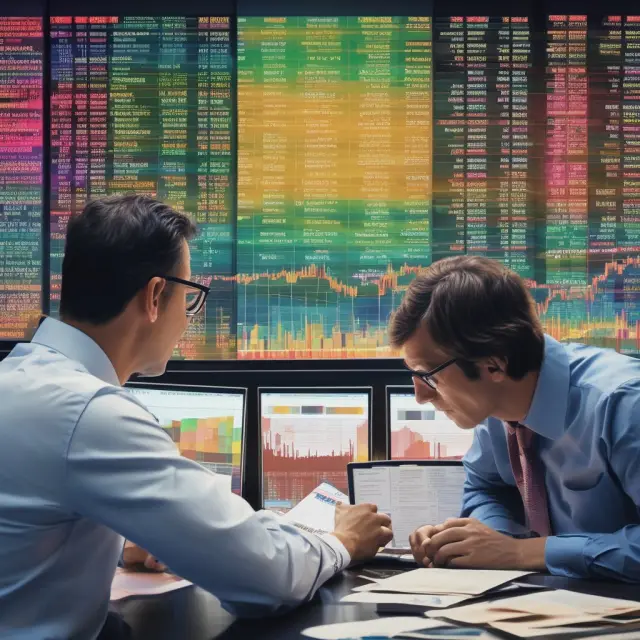 An investor analyzing headline earnings with industry benchmarks and trends in the background
