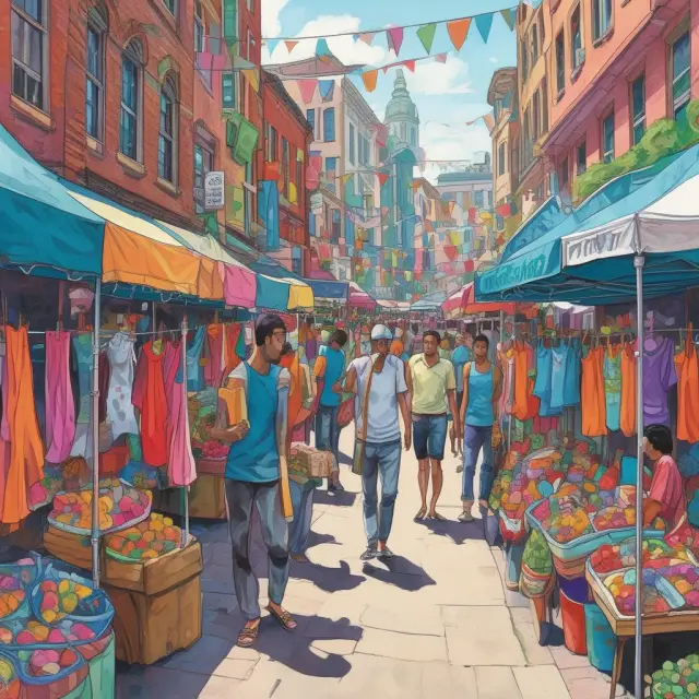 A bustling bazaar symbolizes the Affordable Care Act Marketplace, where various private insurers sell competitive plans.