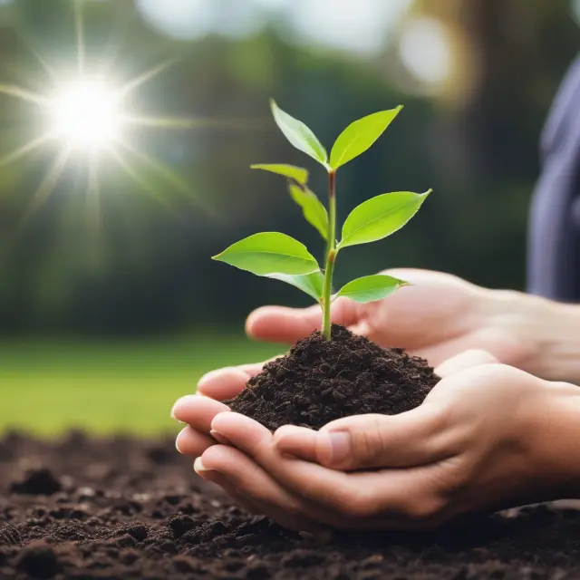 A person holding a small HSA tree, growing within the rich soil of an HDHP, representing tax-free savings and long-term growth in healthcare finances.