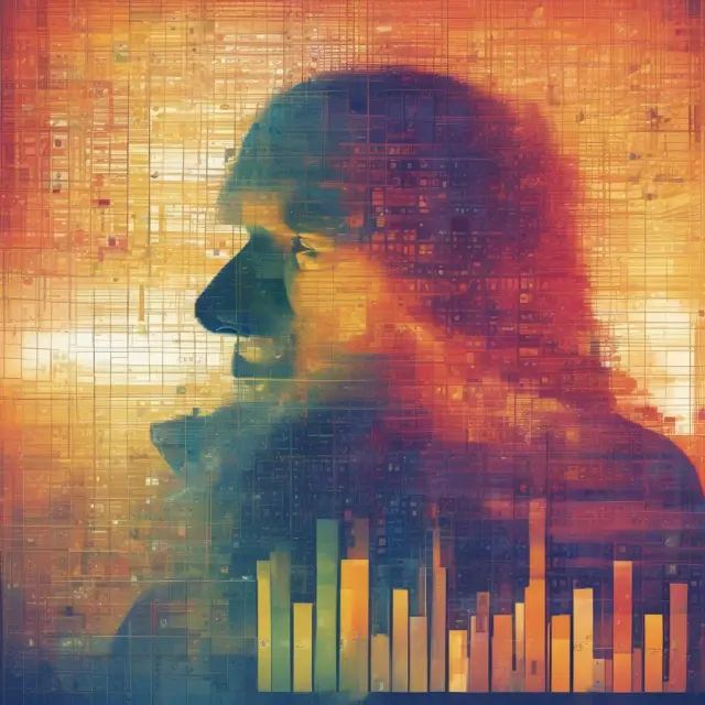 An institutional investor intently studying a colorful heatmap to discover intriguing financial patterns and trends
