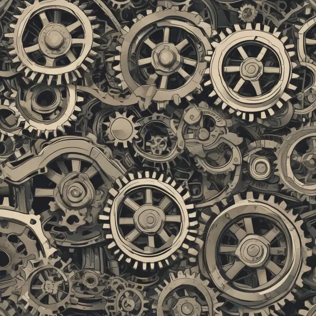 Factories forming gears symbolizing heavy industry