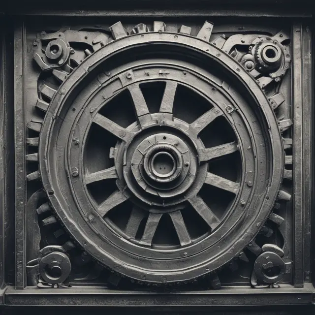 Visualization of interlocking gears representing the complex and interconnected nature of heavy industry.