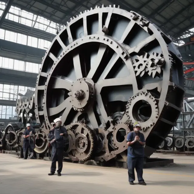 Asian economies, represented by interconnected gears, driving heavy industry growth
