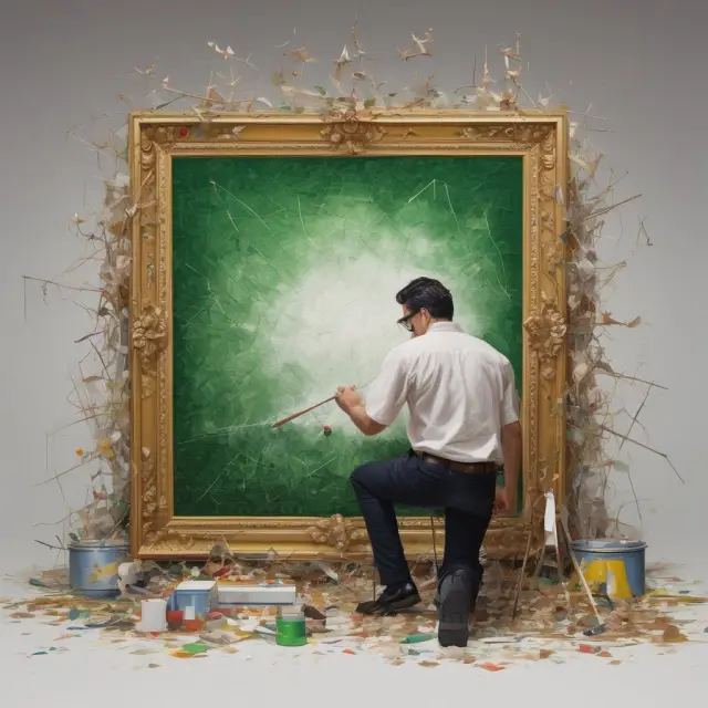 An artist painting a canvas with intertwined hedging instruments and financial statements, illustrating the process of implementing and recording consolidated hedge accounting entries.