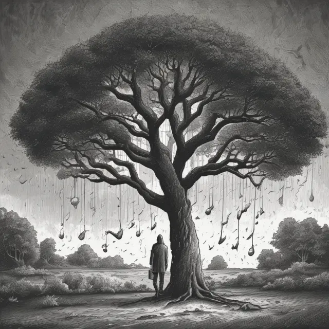 An investor seeking protection against financial risks holds a tree of derivatives as a shield during market turbulence
