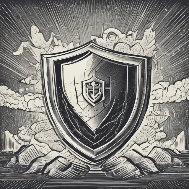 Image of a shield emblazoned with an insurance logo defending against turbulent stock charts, illustrating put options as an effective hedging strategy