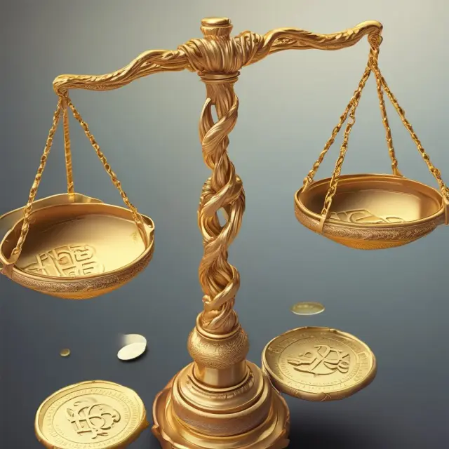 Two golden scales with stocks, currencies, and a tender offer document on each side, depicting risk management through hedged tenders.