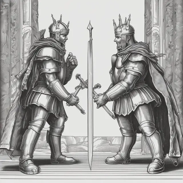 An image of a double-edged sword symbolizing hedged tenders, with one side depicting protection against loss and the other representing potential gains