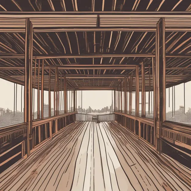 An image of a wooden bridge with mutual funds symbolized by an open door on one end, and hedge funds represented by an exclusive, enclosed clubhouse on the other.