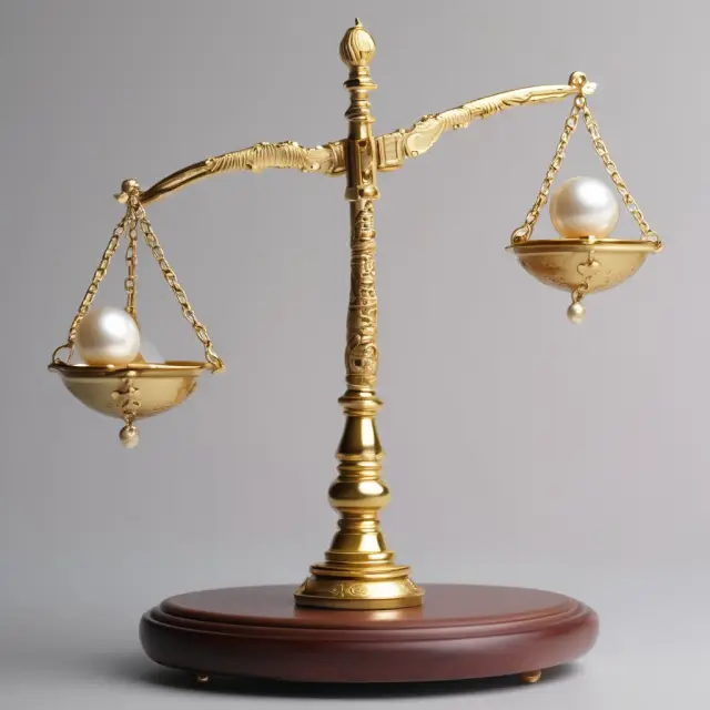 A balance scale holds an image of a precious pearl representing market risk and gold bars symbolizing assets, with a hedge ratio determining the position of each.