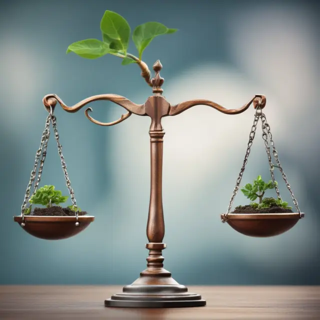 An insurance policy and a hedging transaction symbolically balanced on a scale, illustrating risk management through protection against potential losses.