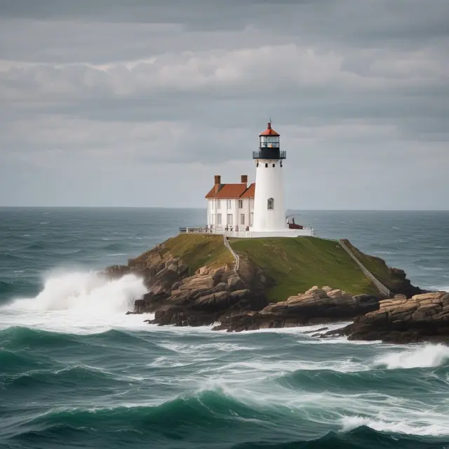 Hedge funds braving market volatility, employing hedging strategies symbolized by a lighthouse guiding their investments