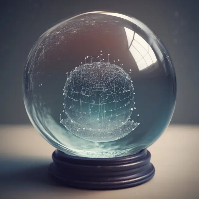 Crystal ball with data points showing future developments in hedonic regression research