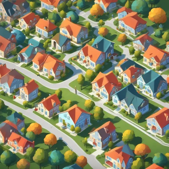 Visualization of hedonic pricing in real estate, showing houses near parks valued higher than those distant from highways