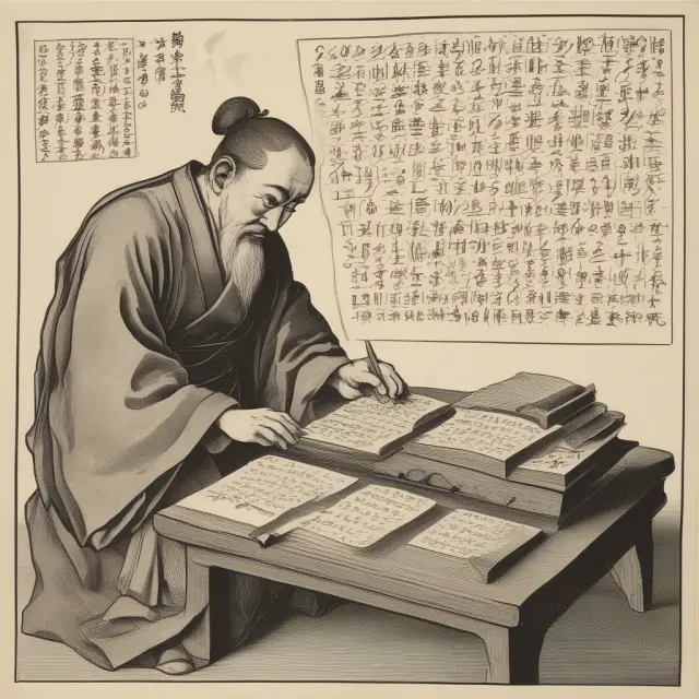 Scholar explaining Heikin-Ashi calculation formulas with a table and quill
