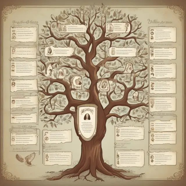 A vibrant family tree adorned with figures representing Heir Apparent, Presumptive Heir, Adoptee Heir, Collateral Heir, and Intestate Heir.