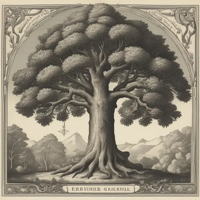Image of a grand, ancient tree adorned with business symbols in its branches. An heir holds a torch at the base, illustrating the process of preparing an estate for inheritance.