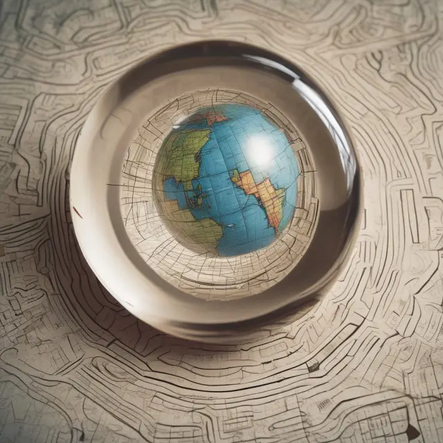 A fiduciary, represented as a wise figure, consults a crystal ball and a map to navigate the intricate web of estate taxes across various US states.