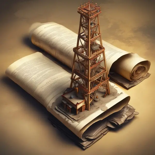 An oil rig operates on a leased land parcel, as a legal scroll extends the leasehold duration through a habendum clause