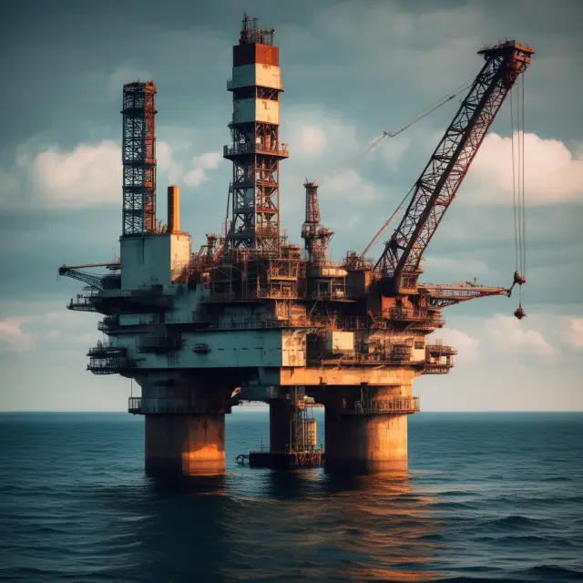 An oil rig anchored in a body of water, symbolizing the pursuit of knowledge and resources within mineral rights leases.