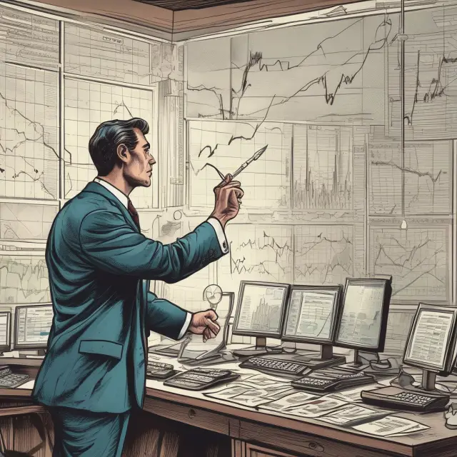 A stock trader using a magical wand to change the prices on financial charts