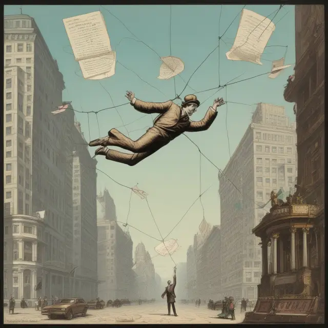Tightrope walker balancing regulatory papers, stocks, and market trends for held-for-trading securities.