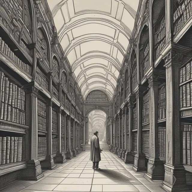 An ancient librarian with a book of bonds, representing held-to-maturity securities. Consistent income in a long-term investment.
