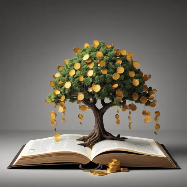 Tree with gold coins and a tax law book depicting held-to-maturity securities