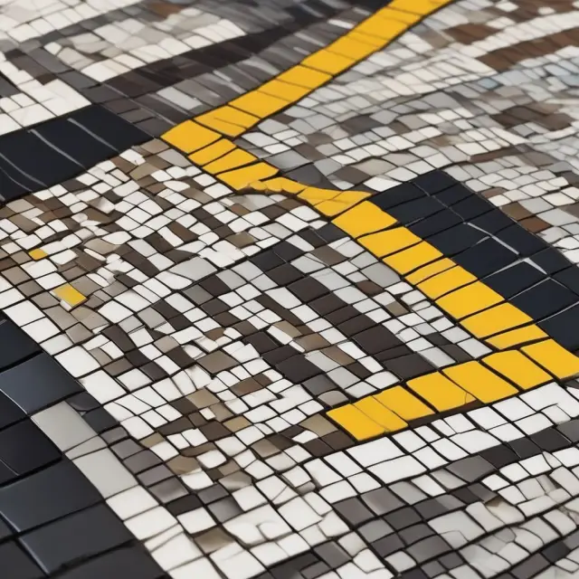 A mosaic tile mural depicting various business disciplines, including finance, economics, marketing, and accounting. The tiles rest on an open book symbolizing academic knowledge.