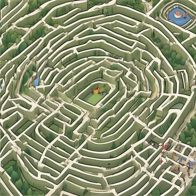 Students moving through a maze symbolizing the University of Iowa Tippie College of Business admission process, carrying backpacks filled with application materials