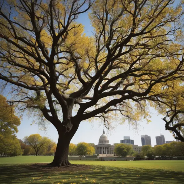 Tree symbolizing growth and prosperity, decorated with degrees from the University of Iowa Tippie College of Business, surrounded by an abundant economic landscape