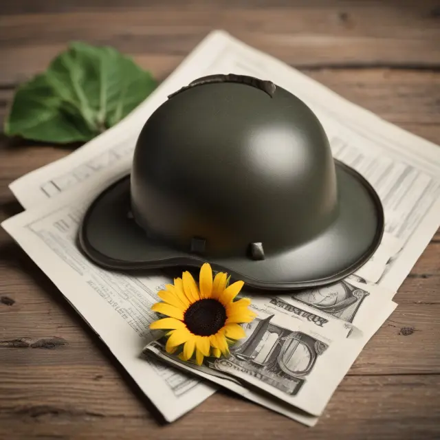 Military helmet with a sunflower seedling growing within, representing the growth of retirement savings using combat pay under the Heroes Earned Retirement Opportunities (HERO) Act.