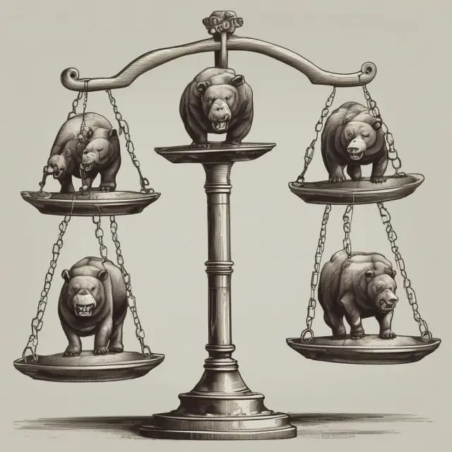 An image of scales tipping back and forth between bulls (representing buyers) and bears (symbolizing sellers), reflecting the Herrick Payoff Index