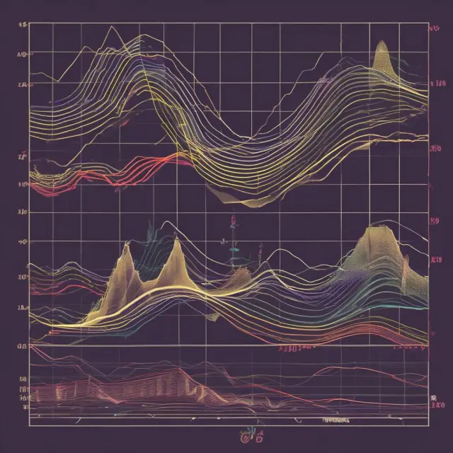 Two interconnected waves representing asset price (brown) and volatility (blue), illustrating the Heston Model