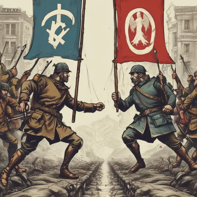Two opposing armies representing mainstream and heterodox economic theories engage in a metaphorical battle for dominance.