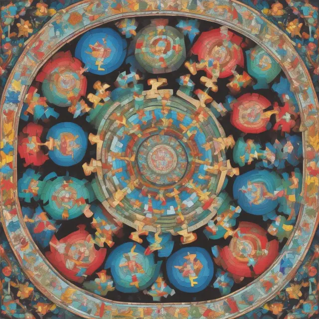 A kaleidoscope filled with heterodox economists and their diverse theories, symbolizing the challenge to neoclassical economics.